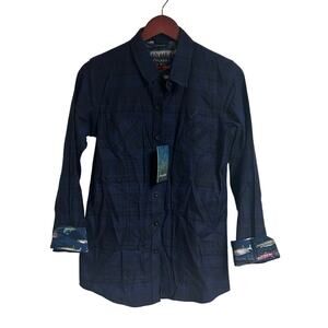 NEW Pladra Womens Button Down Shirt Sz Medium Flip Cuff Fish Nature 100% Cotton